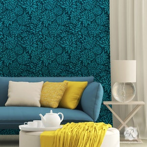 Modern Flower Wall Stencil for Painting Large Floral Patterns Painted on Accent Wall Mural in Bedroom or Nursery image 1