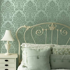 Large Wall Stencil - Vintage Damask Wallpaper Pattern - Old World European Shabby Chic Farmhouse Wall Art Decor