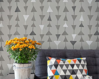 Geometric Large Triangles Wallpaper Wall Stencils - Modern Tribal Retro Designs Painted on Kids Nursery Wall Art