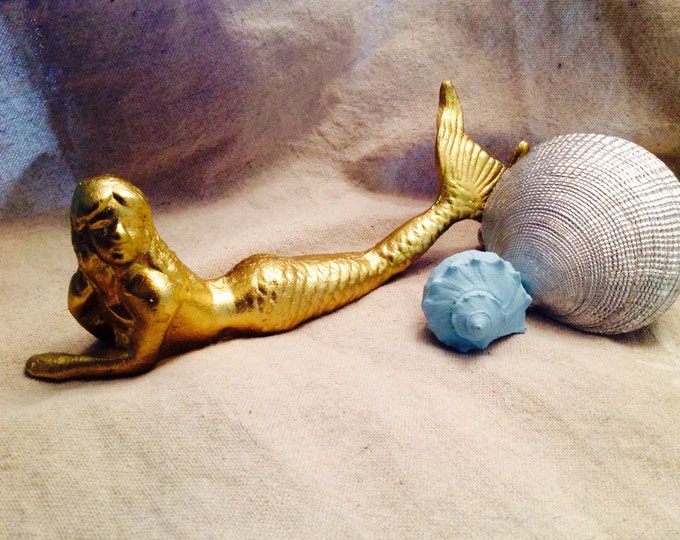 Cast Iron Hand Painted Mermaid Statue Etsy