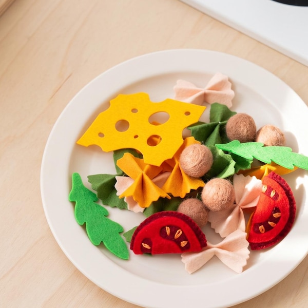 25 Pieces Total, Pretend Play Pasta with Meatballs, Felt Toy Food Set, Montessori Toddler Gift, Play Kitchen Food, Sensory Educational Toys