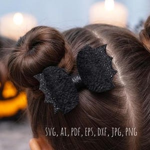 Spöklik fladdermus hårrosett SVG, Halloween-kostymtillbehörsmönster, vampyrvingar rosettmall för Cricut, hårspänne klippfil vektor 3 storlekar