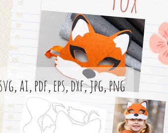 Fox Mask SVG Template, Felt Fox Pattern PDF, Animal Mask Cut File for Cricut, Paper Mask, Foam eva Kids Mask DXF (Digital Download)