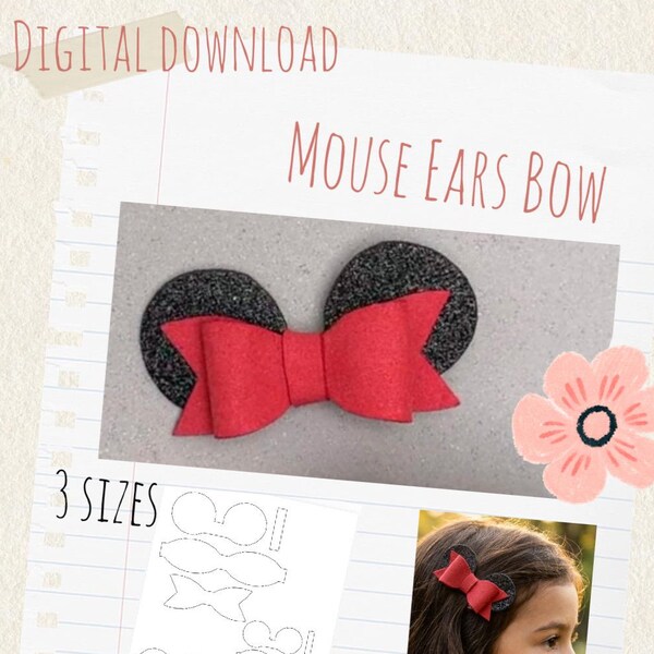 Mouse Ears Bow SVG Template for Cricut, Cartoon Mouse Hair Bow Pattern, Magical Bow SVG, Felt Faux Leather Bow Die Cut Files, AI