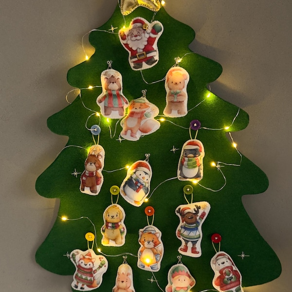 Montessori Felt Christmas Tree With Fairy Lights| Sensory Wall Toy with Buttons, Hooks & Velcro | Fine Motor Skills Activity | Educational
