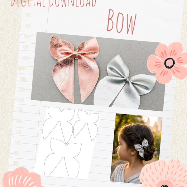 Hair Bow SVG Template, 3 Sizes Bow Cut File for Cricut, Faux Leather Bow Pattern, Paper Bow PDF, Digital Download
