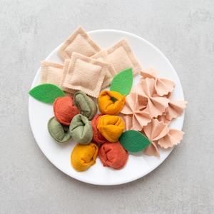 Play Food Pasta Set, Universal 25pc Felt Toy Food, Essential Play Kitchen Accessories, Soft Plush Toy Food, Pretend Cooking Starter Kit