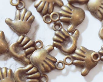 36 ct Antique Vintage Bronze Alloy Hand Charm Pendant Wholesale Lot for Jewelry Making