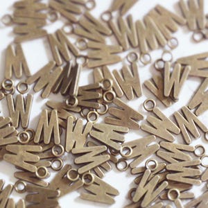 10 Count Letter W Antique Bronze Alphabet Charms Tags Weasley Wholesale Lot image 1