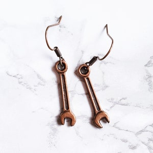 PIERCED Mechanics Wrench Tool Dangle Fashion Costume Copper Bronze Colored Lightweight Earrings