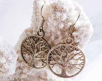 PIERCED Tree of Life Circle of Life Fashion Costume Lightweight Silver Color Dangle Earrings