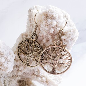 PIERCED Tree of Life Circle of Life Fashion Costume Lightweight Silver Color Dangle Earrings