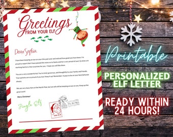 Personalized Elf Letter for Kids PRINTABLE | Santa Letter | Christmas Letter | Holiday Letter | Note | Stationary