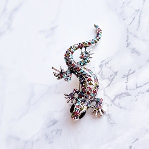 Smalto Strass Arcobaleno Geco Lucertola Moda Spilla Pin / Bigiotteria