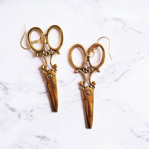 PIERCED Recycled Gold Scissors Hairstylist Crafters Dangle Fashion Costume Earrings | Cosmetology | Cosmetologist | Scissors