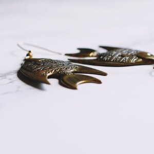 PIERCED Recycled Brass Fish Fashion Dangle Vintage Antique Style Earrings Summer Earrings Fishing image 4