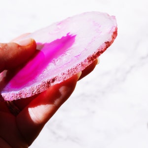 Large Pink Genuine Agate Gemstone Coaster Home Decor image 6