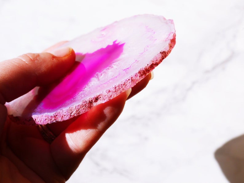 Large Pink Genuine Agate Gemstone Coaster Home Decor image 6