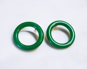 PIERCED Recycled Vintage Retro Lucky Green Circle Hoop Fashion Costume Earrings