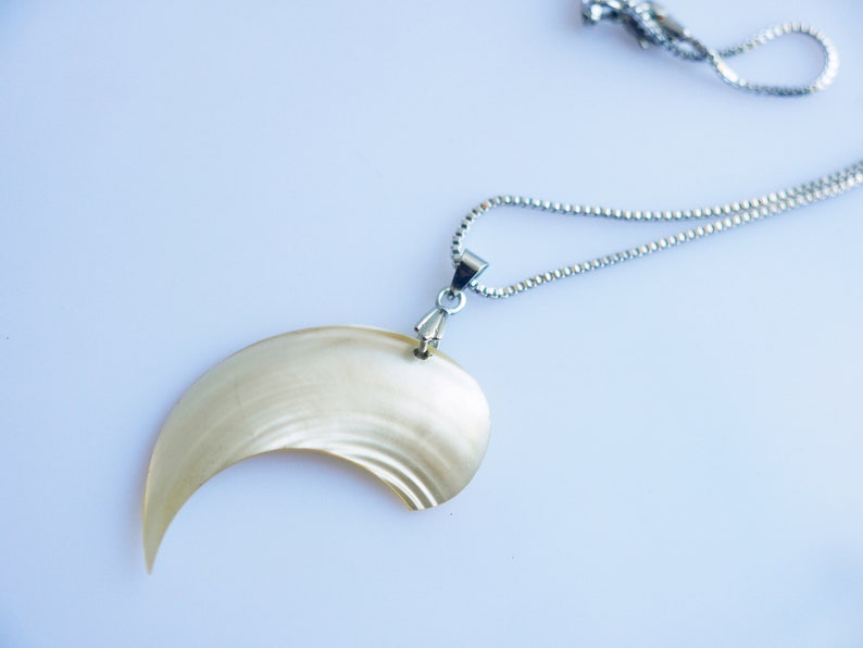 One of a Kind Vintage Antique Crescent Shell Recycled Beach Necklace on Silver Chain image 1