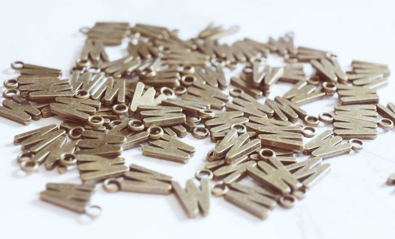 10 Count Letter W Antique Bronze Alphabet Charms Tags Weasley Wholesale Lot image 2