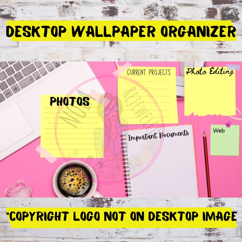 Desktop Organizer Wallpaper Desktop Notes Blogger Organizer Computer Background Desktop Planner Desktop Wallpaper Organizer ADHD image 3