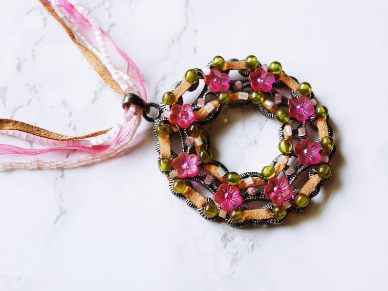 Recycled Pink 3-Layer Beaded Flower Spring Summer Fashion image 1