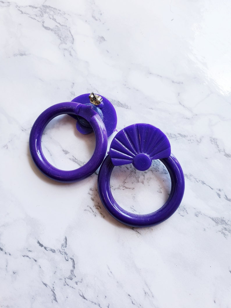 PIERCED Recycled Vintage Retro Purple Nurple Circle Hoop Fashion Costume Earrings image 4