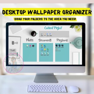 Simple Teal Desktop Organizer Wallpaper Desktop Blogger Organizer Computer Background Desktop Planner Desktop Wallpaper Organizer ADHD image 2