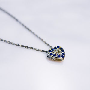 Recycled Blue and White Rhinestone Heart Minimalist Silver Toned Anniversary Promise Love Necklace image 8