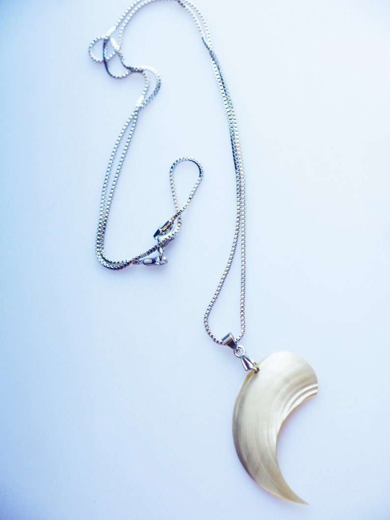 One of a Kind Vintage Antique Crescent Shell Recycled Beach Necklace on Silver Chain image 2