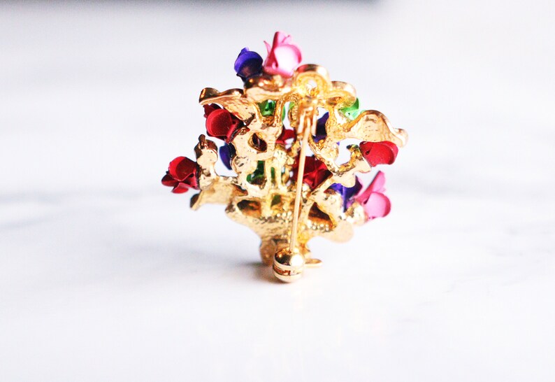 Vintage Rose Flower Rhinestone Plant Brooch Pin