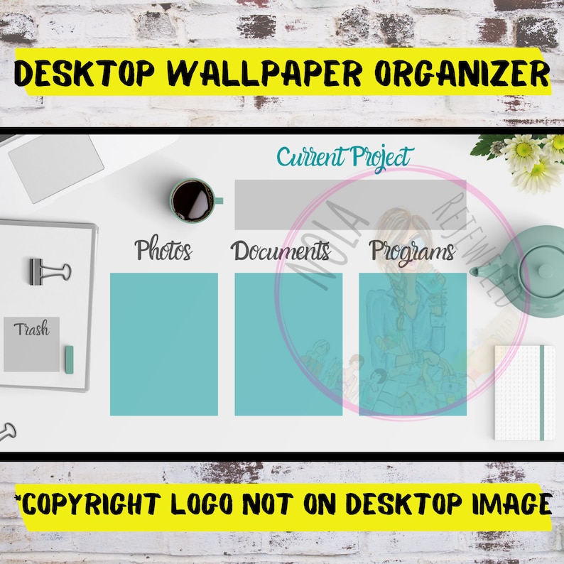 Simple Teal Desktop Organizer Wallpaper Desktop Blogger Organizer Computer Background Desktop Planner Desktop Wallpaper Organizer ADHD image 3