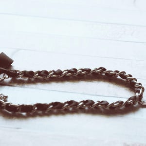 Recycled Gothic Black Detailed Cross Silver Chain and Ribbon Necklace image 5