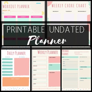 PRINTABLE Undated Weekly Daily Workout Personal Planner Calendar image 1