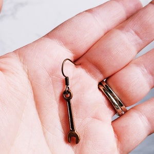 PIERCED Mechanics Wrench Tool Dangle Fashion Costume Copper Bronze Colored Lightweight Earrings image 3