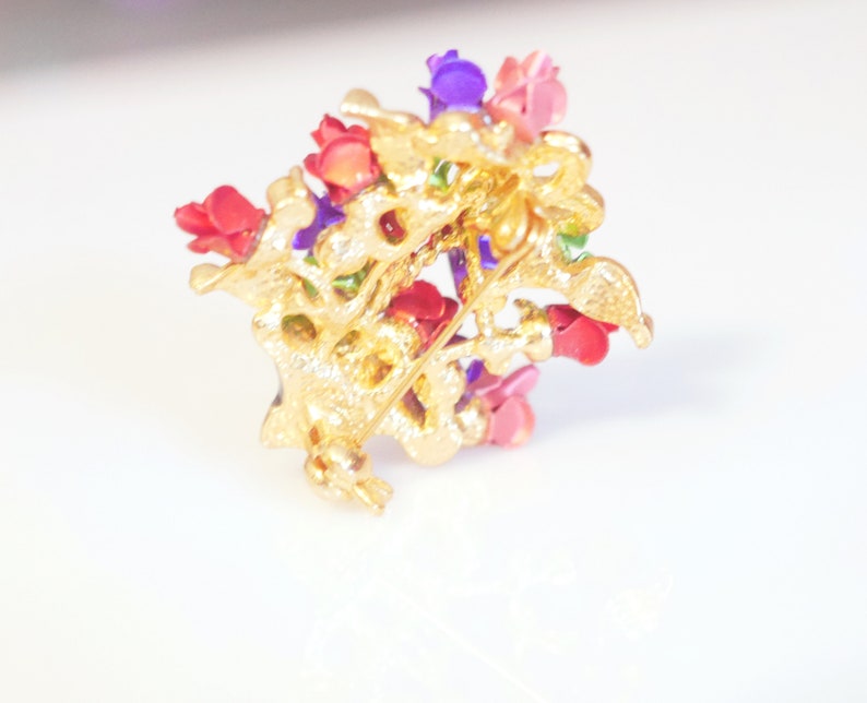 Vintage Rose Flower Rhinestone Plant Brooch Pin image 6