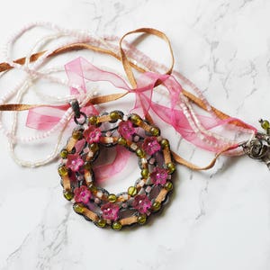 Recycled Pink 3-Layer Beaded Flower Spring Summer Fashion Necklace image 8