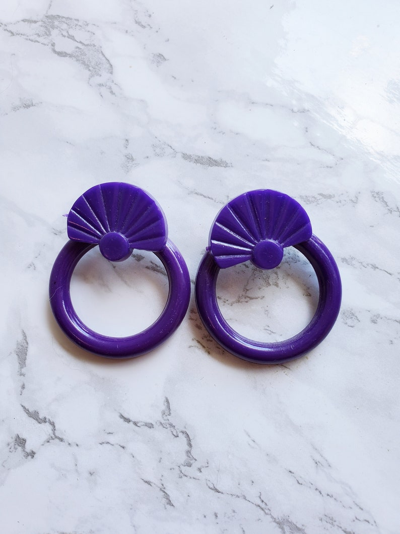 PIERCED Recycled Vintage Retro Purple Nurple Circle Hoop Fashion Costume Earrings image 3