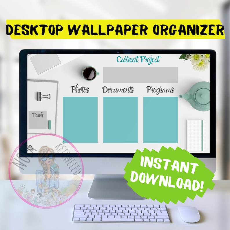 Simple Teal Desktop Organizer Wallpaper Desktop Blogger Organizer Computer Background Desktop Planner Desktop Wallpaper Organizer ADHD image 1