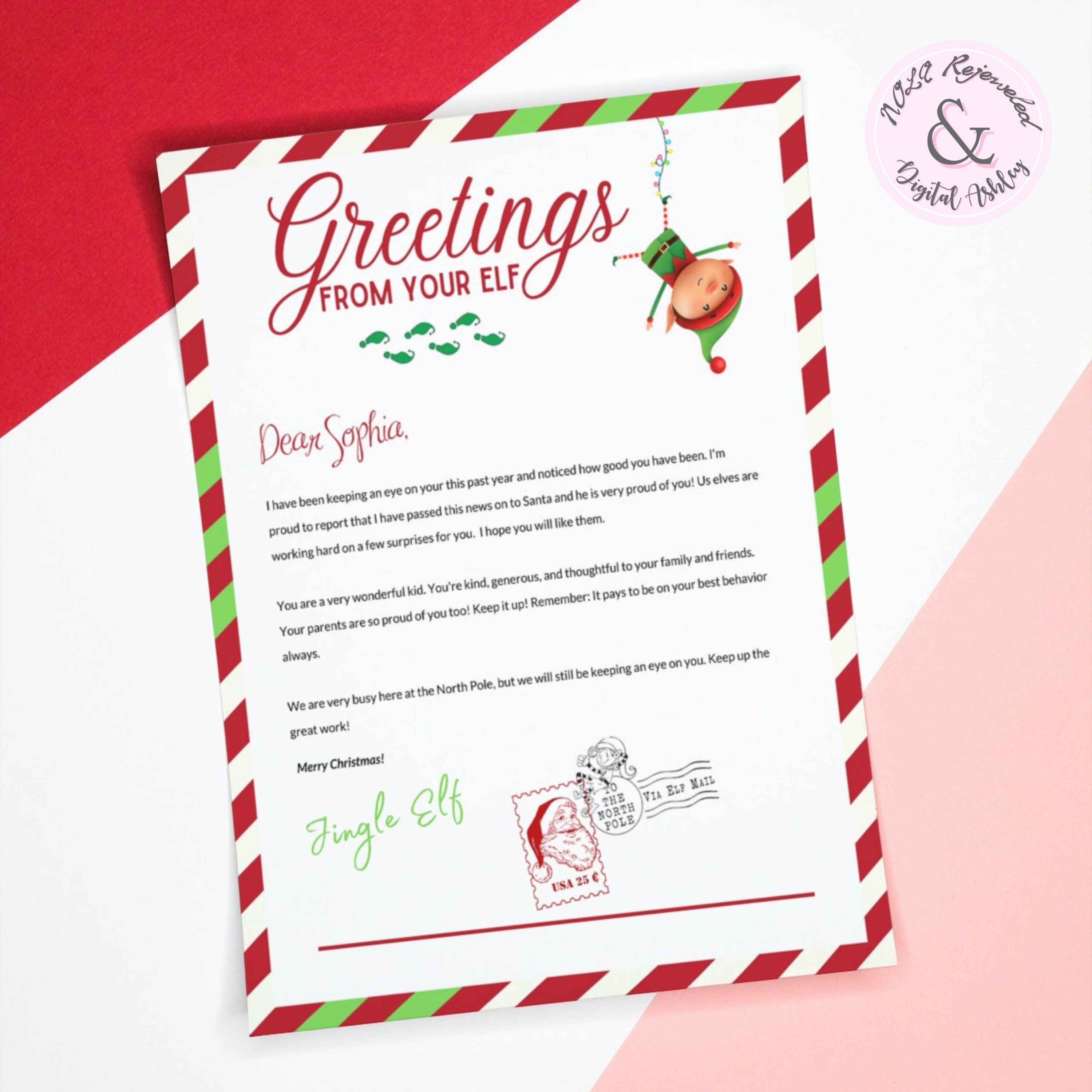 Personalized Elf Letter for Kids PRINTABLE Santa Letter | Etsy