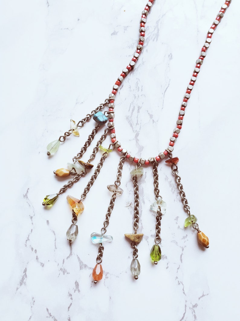 Vintage Antique Recycled Native Gemstone Mixed Mateial BOHO Necklace image 1