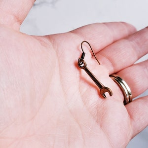 PIERCED Mechanics Wrench Tool Dangle Fashion Costume Copper Bronze Colored Lightweight Earrings image 2