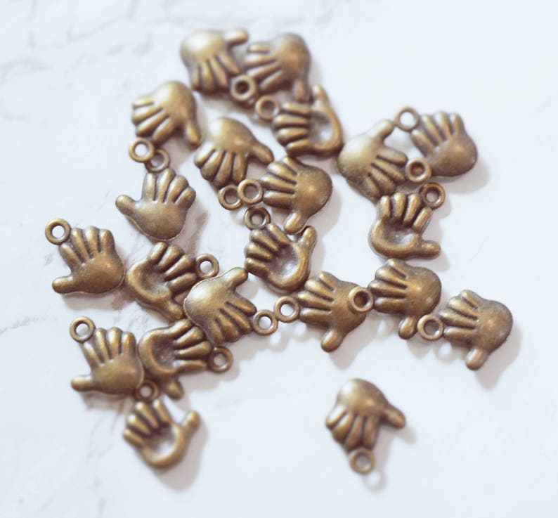 36 ct Antique Vintage Bronze Alloy Hand Charm Pendant Wholesale Lot for Jewelry Making image 1