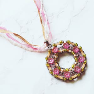 Recycled Pink 3-Layer Beaded Flower Spring Summer Fashion Necklace image 2