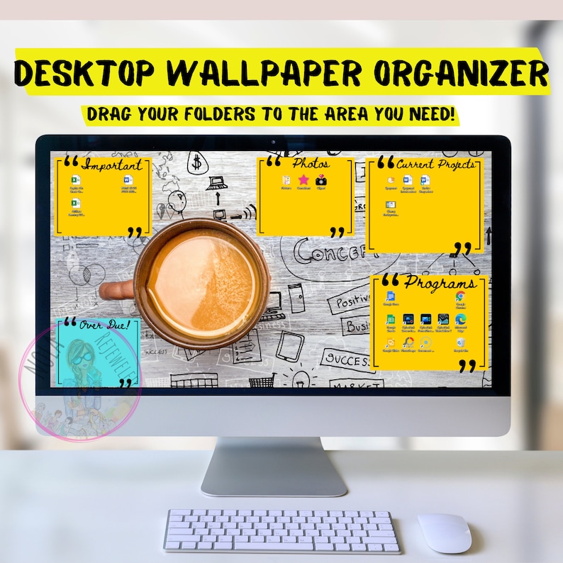 Coffee Notes Desktop Organizer Wallpaper Desktop Blogger Organizer Computer Background Desktop Planner Desktop Wallpaper Organizer ADHD image 2