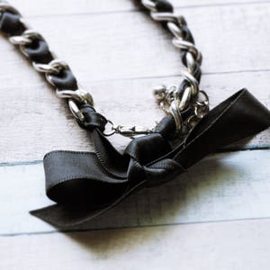 Recycled Gothic Black Detailed Cross Silver Chain and Ribbon Necklace image 6
