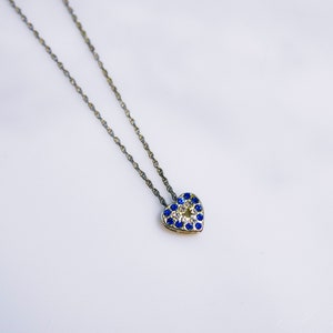 Recycled Blue and White Rhinestone Heart Minimalist Silver Toned Anniversary Promise Love Necklace image 3