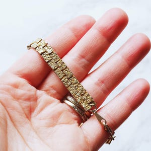 Recycled Vintage Antique Gold Toned KK Stamped Metal Roman Bracelet image 4