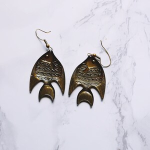 PIERCED Recycled Brass Fish Fashion Dangle Vintage Antique Style Earrings Summer Earrings Fishing image 2